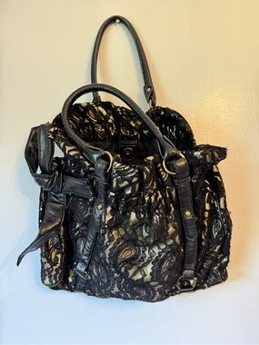 Black Lace Overlay Large Purse
